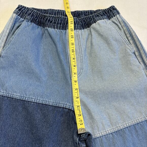 Adidas X KSENIASCHNAIDER Patchwork Wide Leg Denim High Rise Blue Jeans Size L - Picture 13 of 16